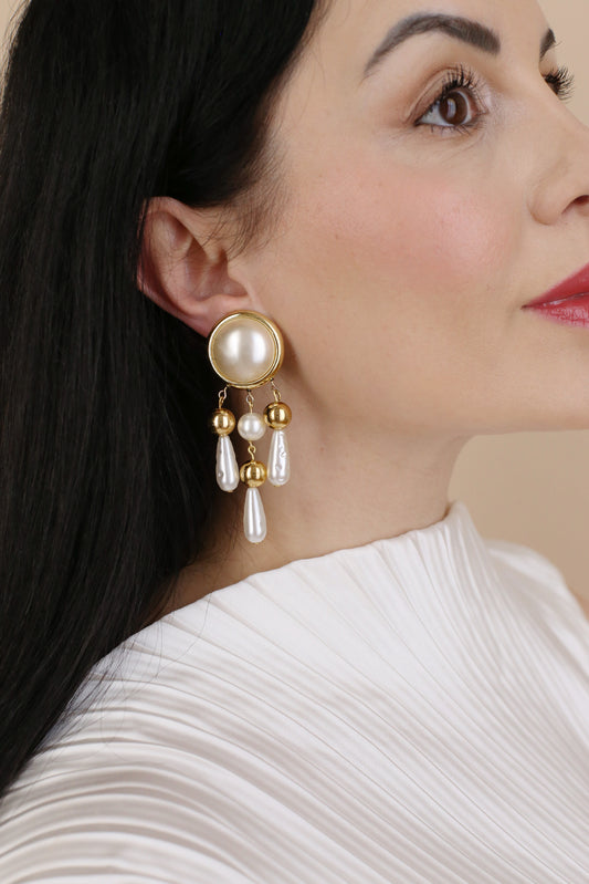 Isolde Vintage Perlen-Kronleuchter-Clip-Ohrringe