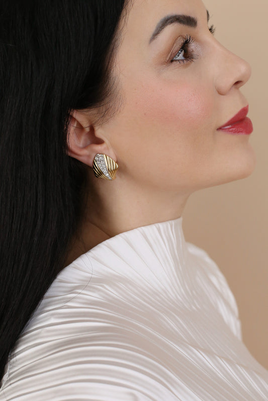 Alina Vintage Pavé Shell Clip Earrings