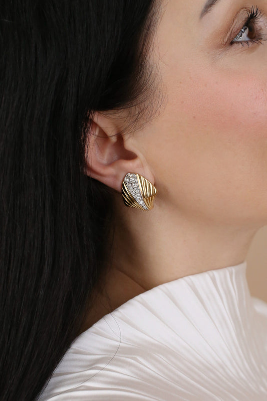 Alina Vintage Pavé Shell Clip Earrings