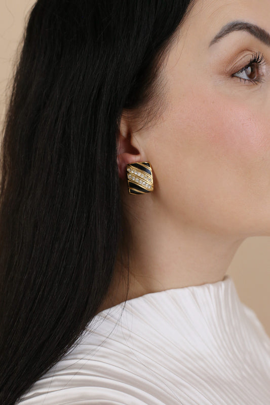 Cosima Vintage Clip-Ohrringe mit schwarzem Emaille-Pavé