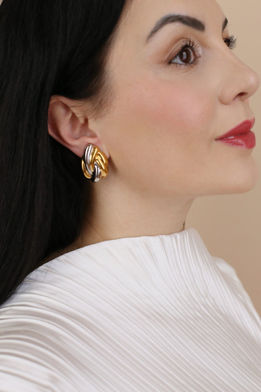 Flora Vintage zweifarbige Knoten-Clip-Ohrringe