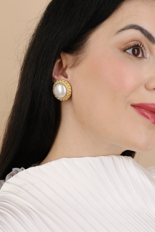 Gaia Vintage Perlenclip-Ohrringe mit Seilrahmen