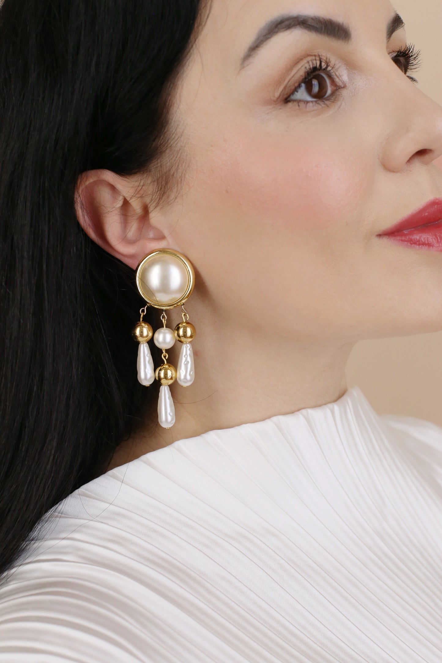 Isolde Vintage Perlen-Kronleuchter-Clip-Ohrringe