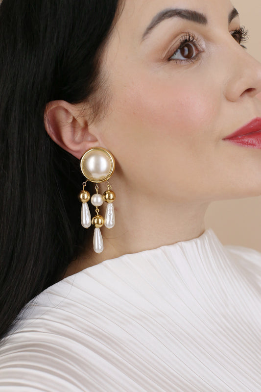 Isolde Vintage Perlen-Kronleuchter-Clip-Ohrringe