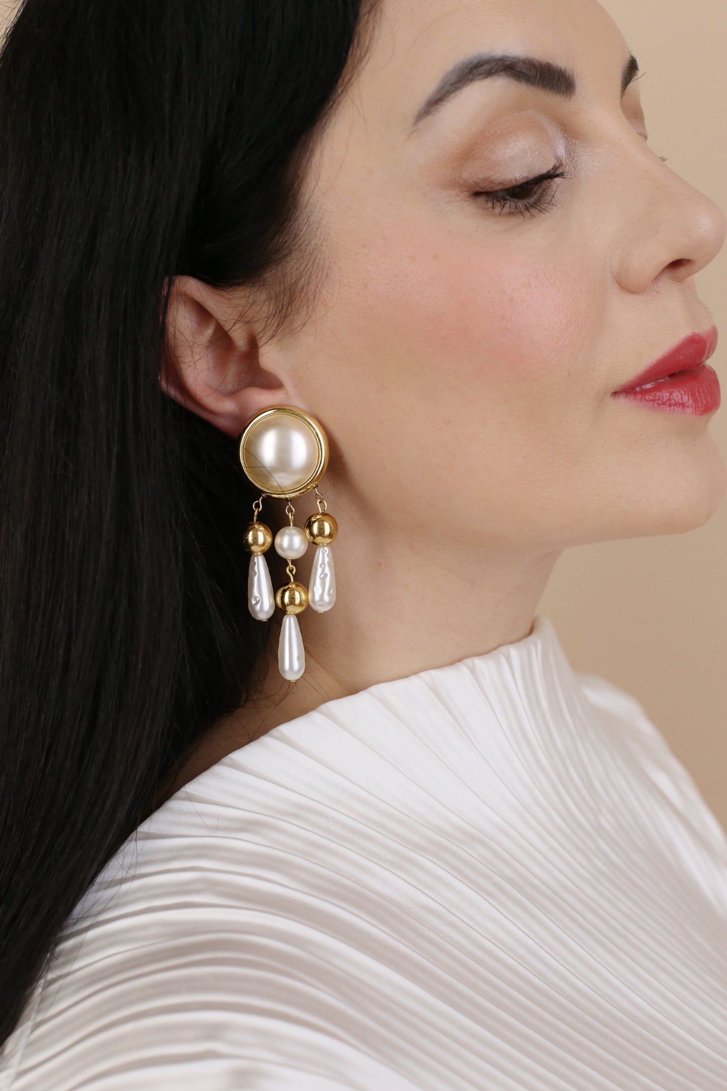 Isolde Vintage Perlen-Kronleuchter-Clip-Ohrringe