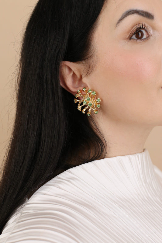 Kaia Vintage Green Crystal Starburst Clip Earrings