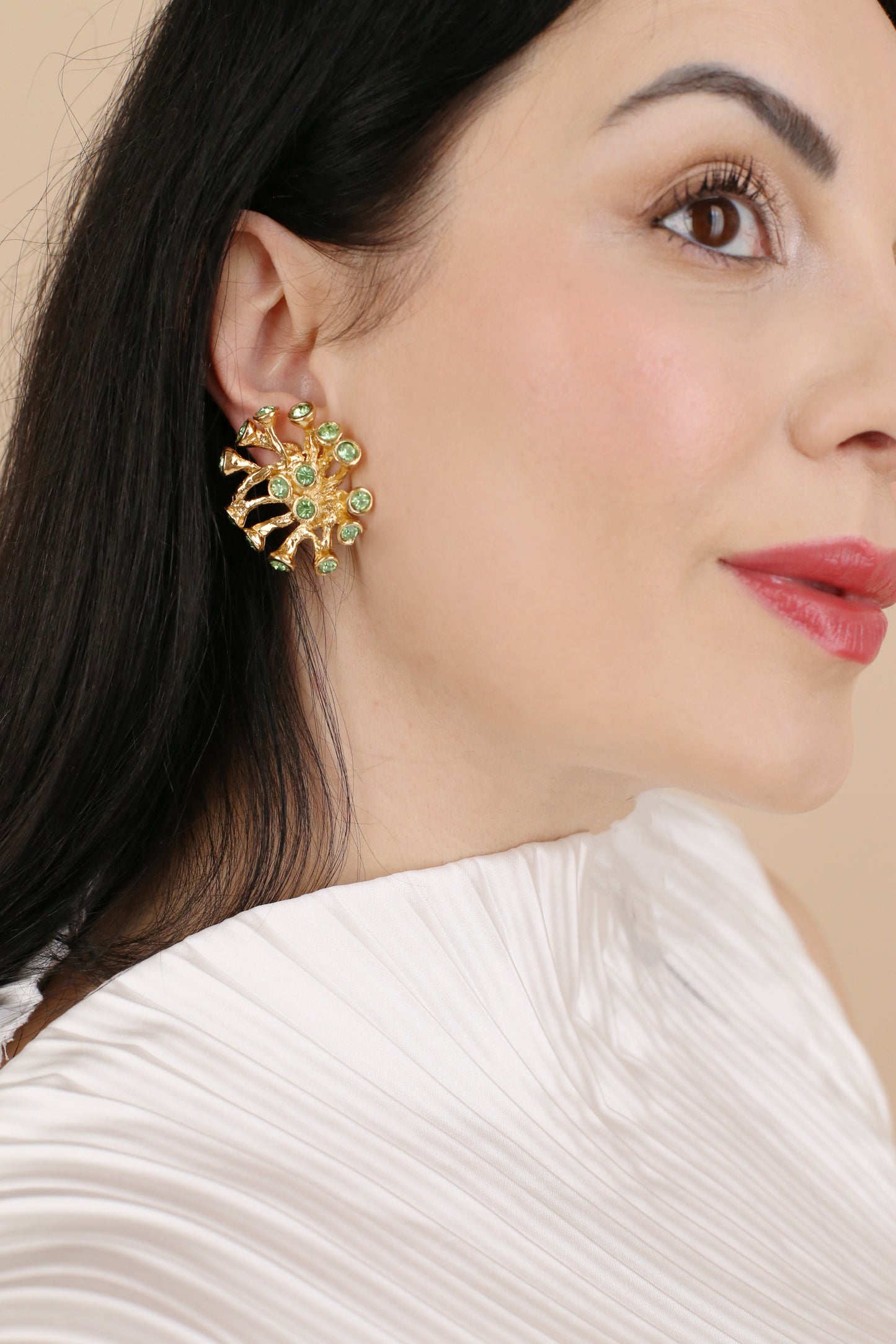 Kaia Vintage Green Crystal Starburst Clip Earrings