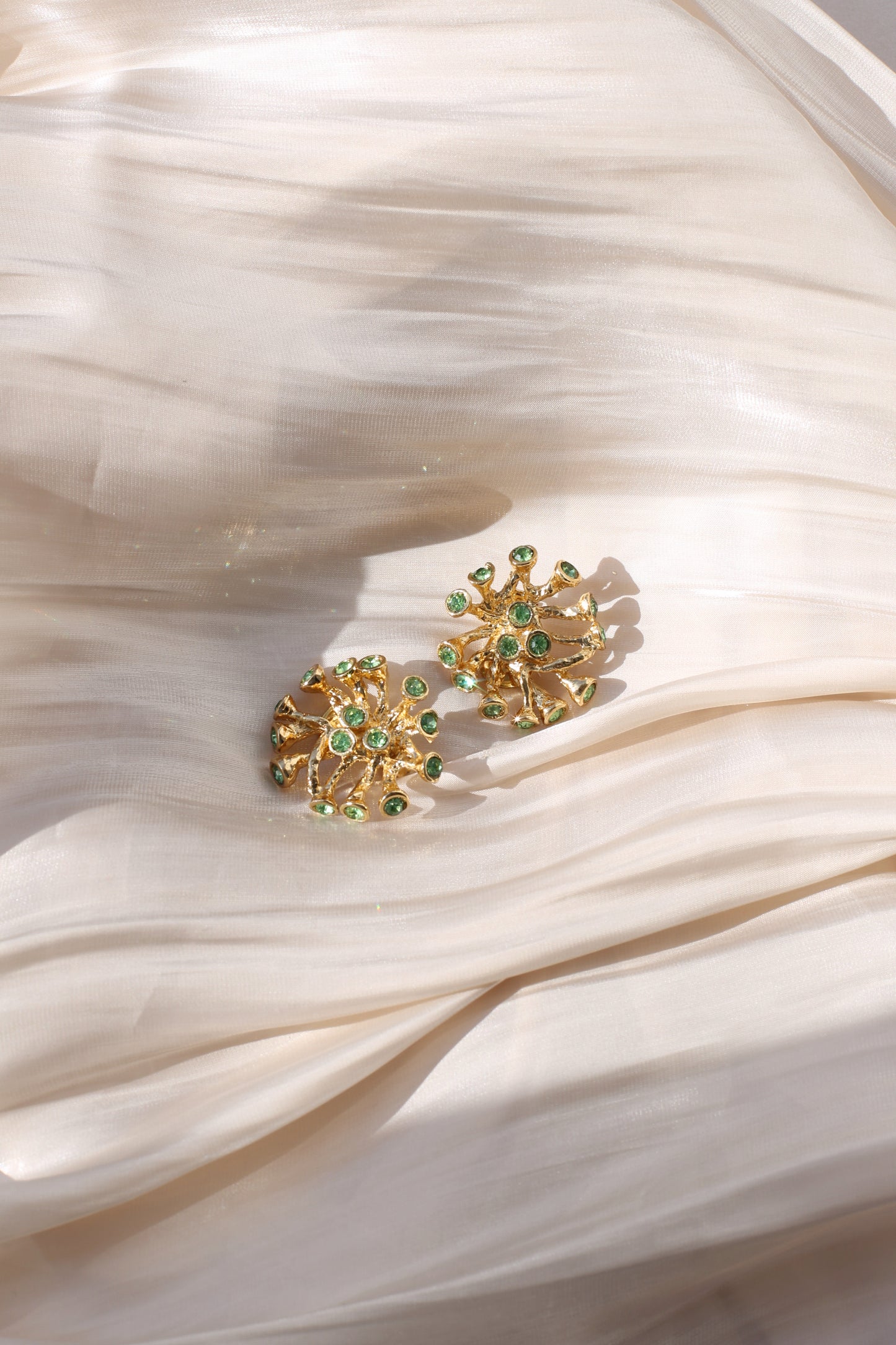 Kaia Vintage Green Crystal Starburst Clip Earrings