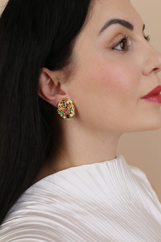 Lilou Vintage Multicolor Kristall-Clip-Ohrringe