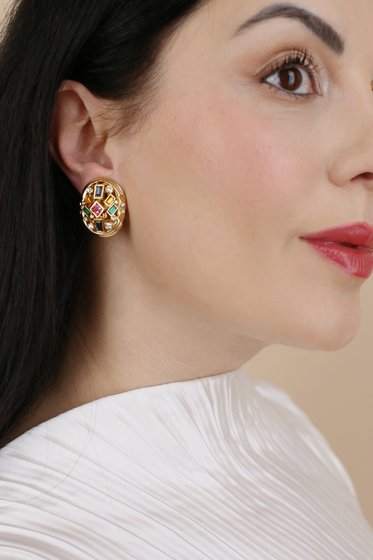 Lilou Vintage Multicolor Kristall-Clip-Ohrringe