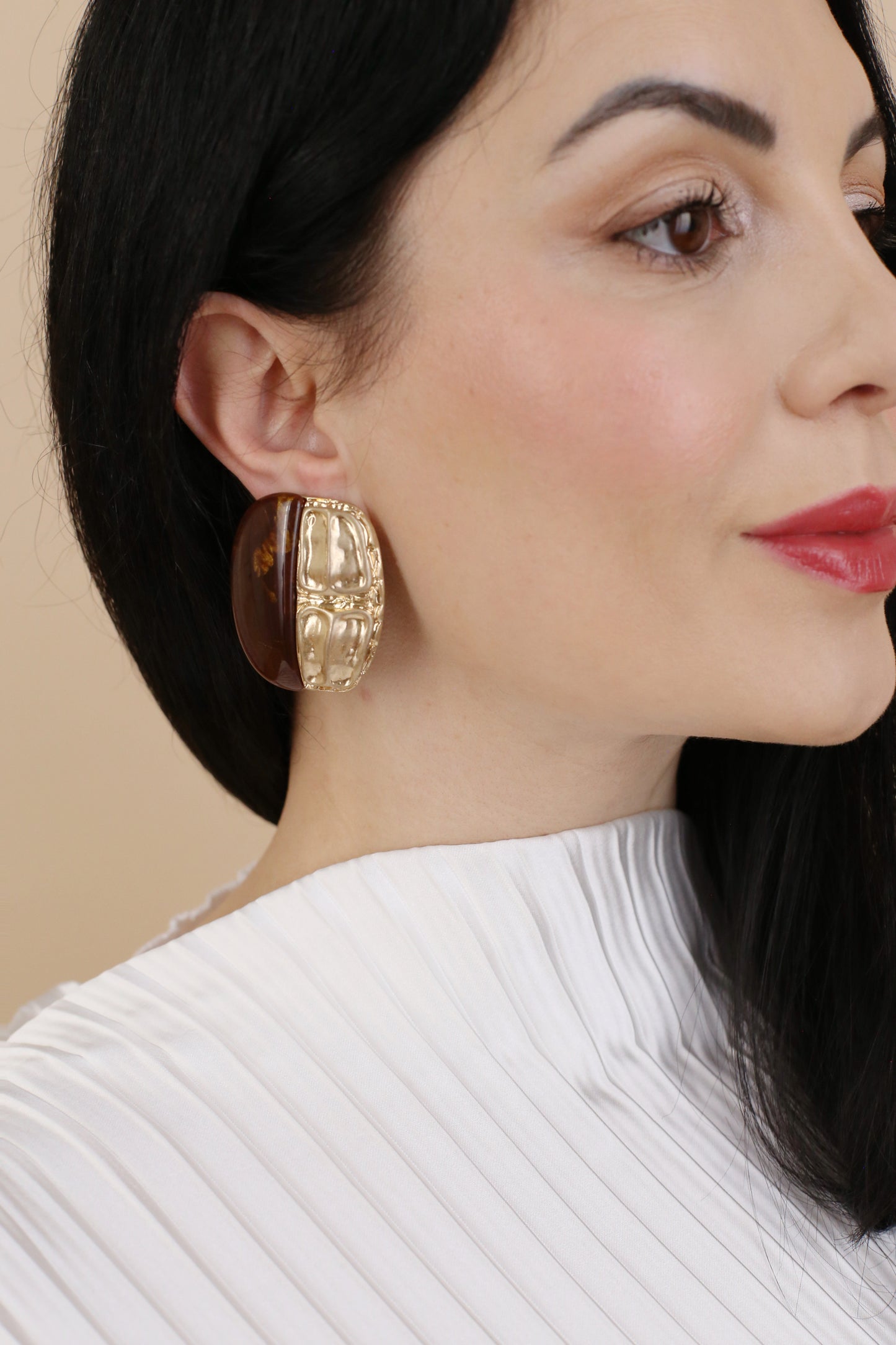 Liora Vintage Amber Half-Moon Clip Earrings