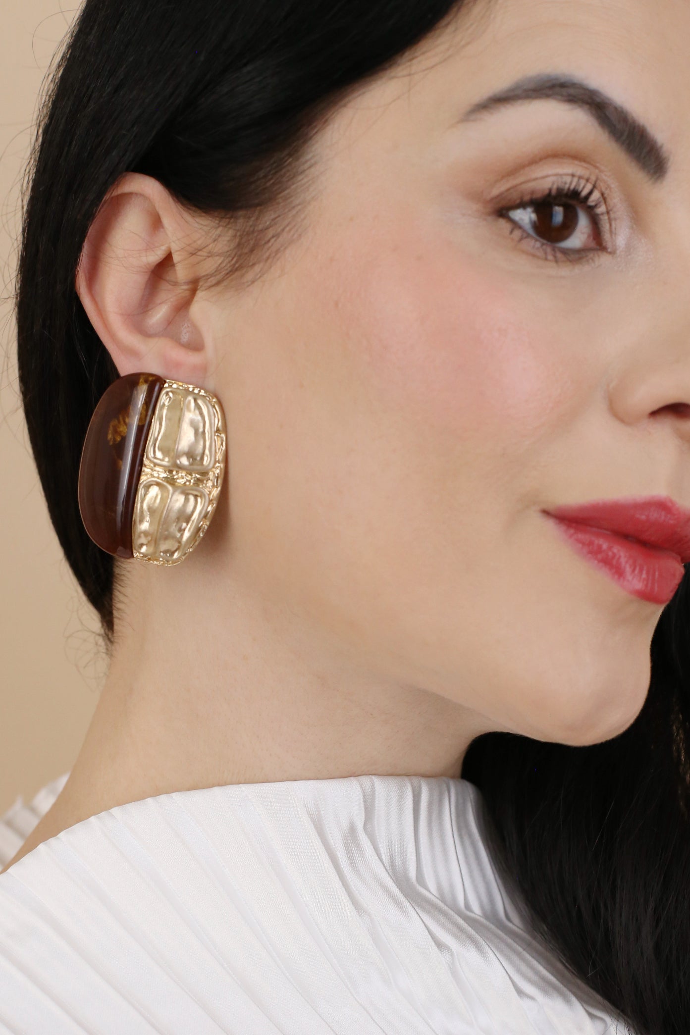 Liora Vintage Amber Half-Moon Clip Earrings