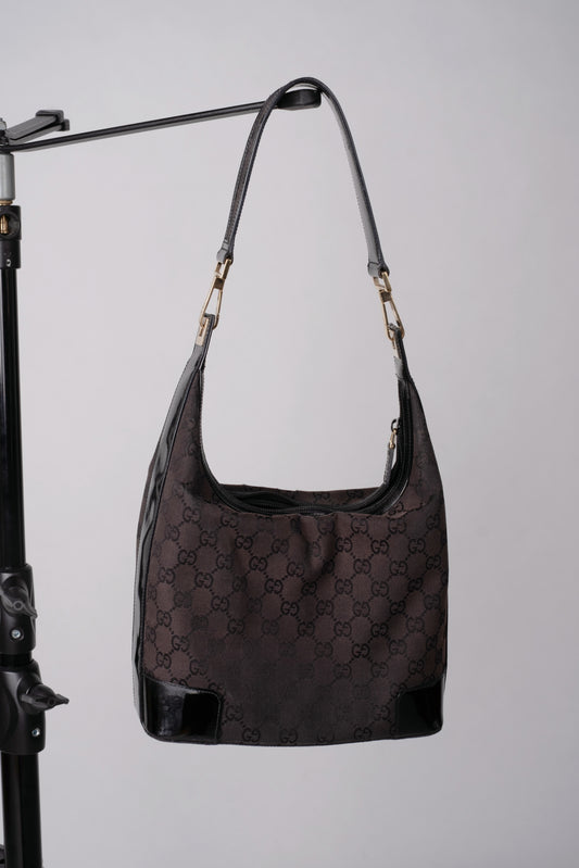 Gucci GG-Logo-Canvas Bag with Patent Leather Handles from the 90s