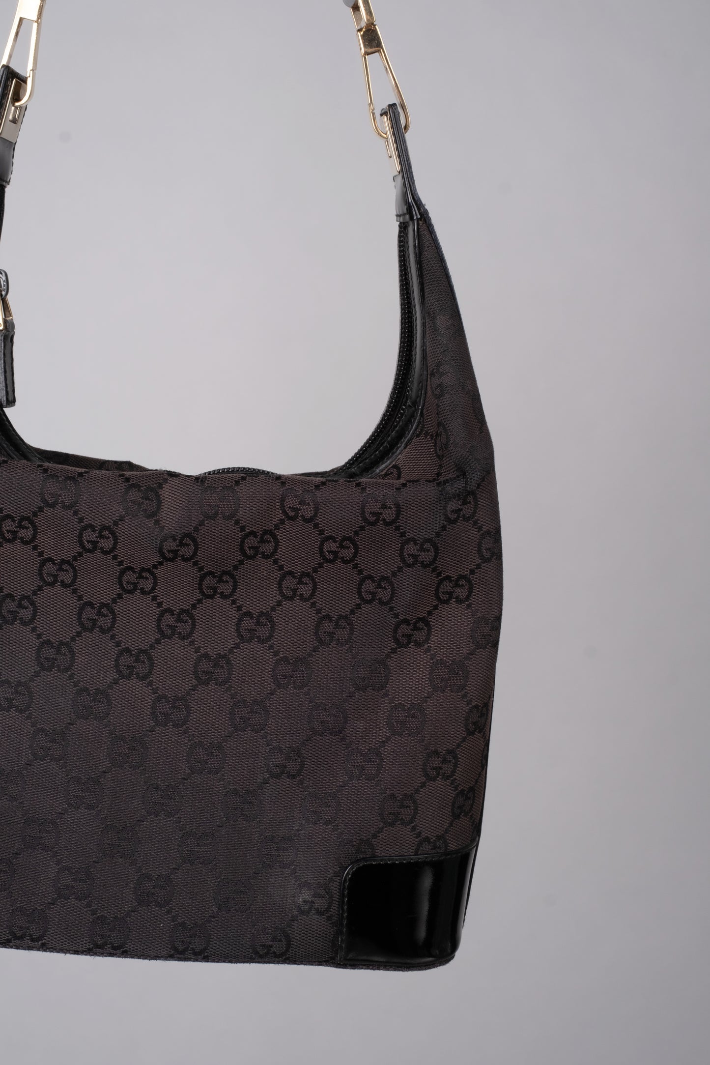 Gucci GG-Logo-Canvas Bag with Patent Leather Handles from the 90s