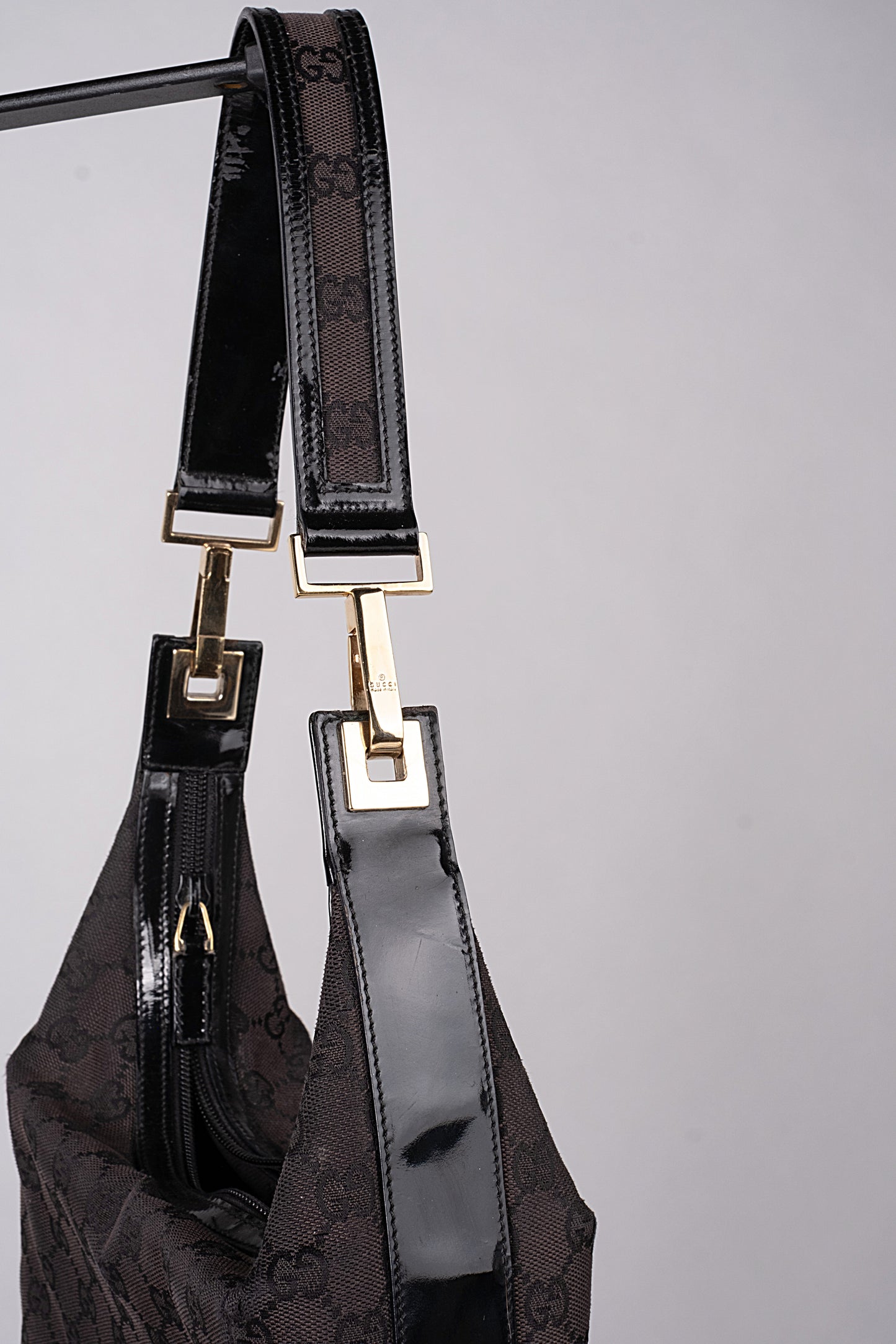 Gucci GG-Logo-Canvas Bag with Patent Leather Handles from the 90s