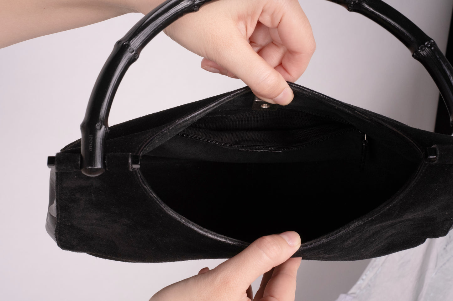 Vintage Gucci Bamboo Suede Leather with Silver Hardware from the 90s