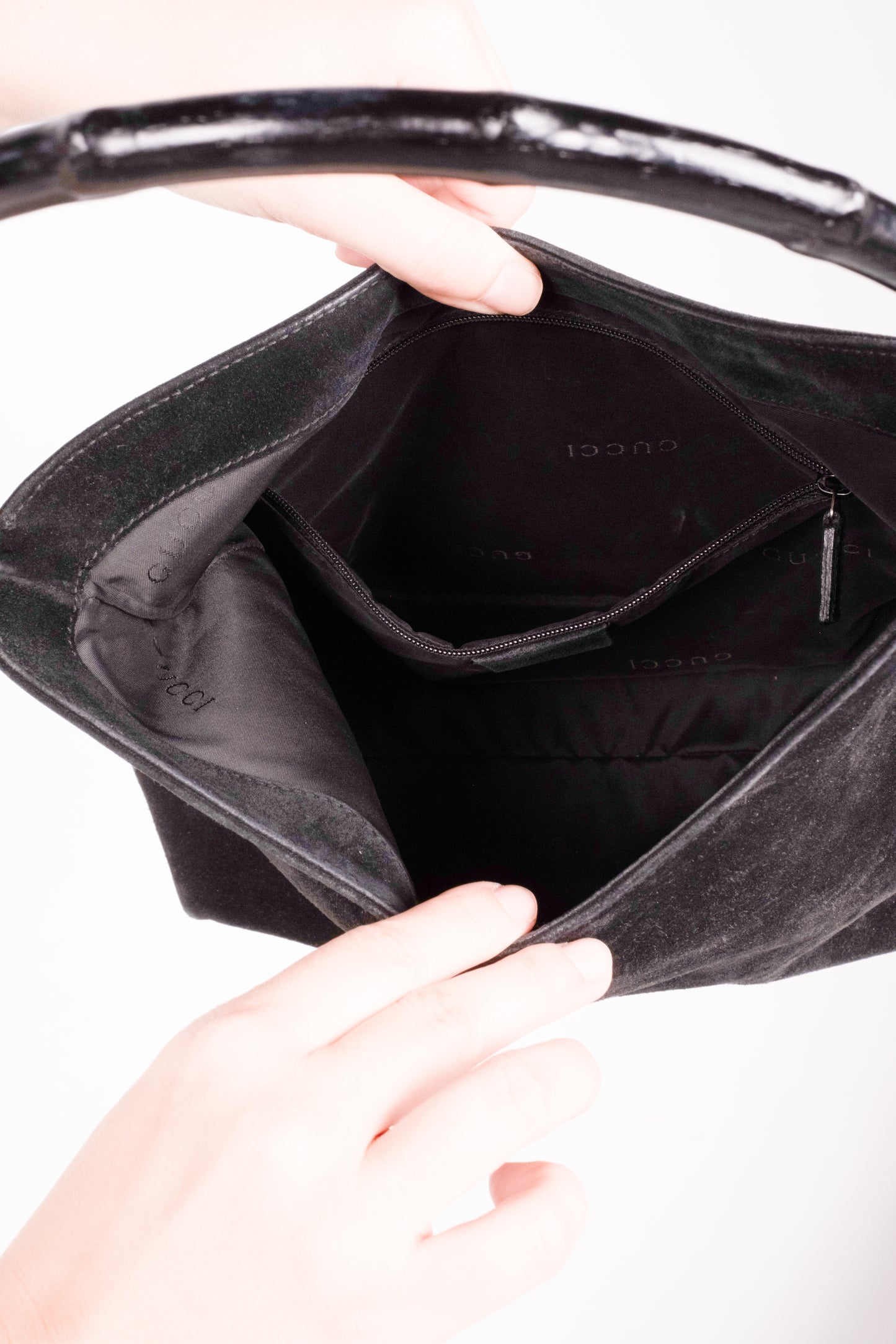 Vintage Gucci Bamboo Suede Leather with Silver Hardware from the 90s