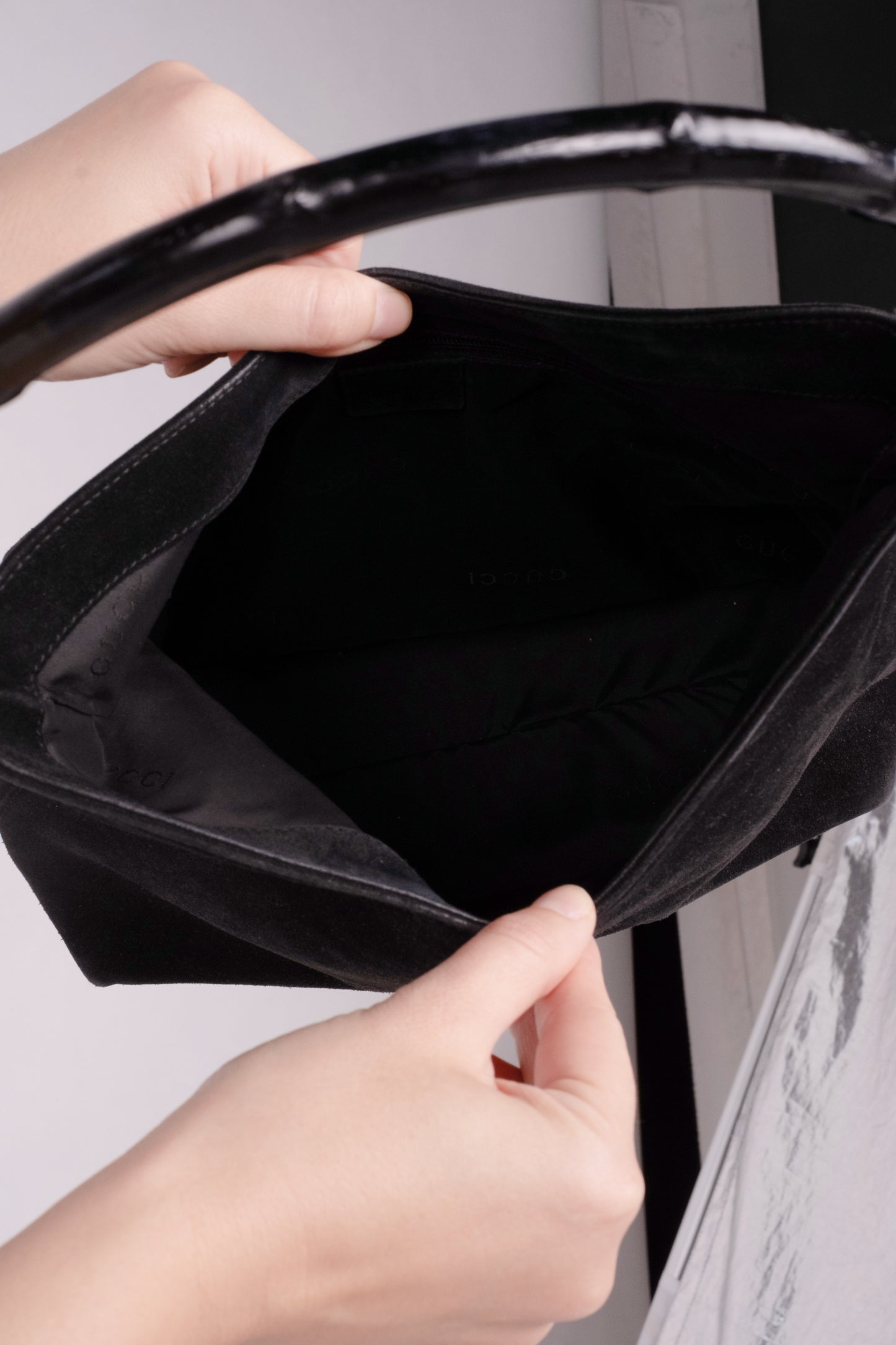 Vintage Gucci Bamboo Suede Leather with Silver Hardware from the 90s