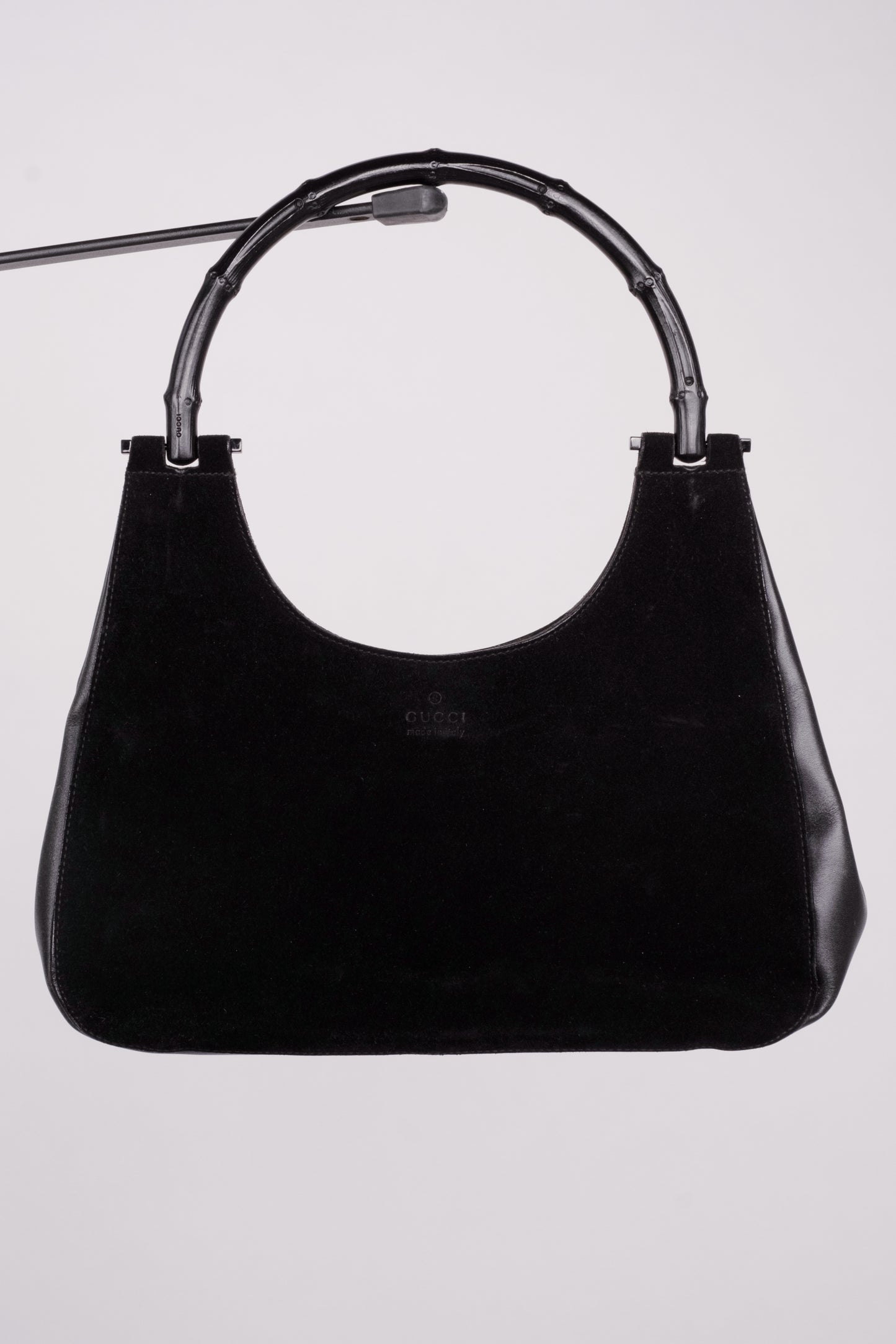 Rare 90s Gucci Suede Bamboo Handle Bag