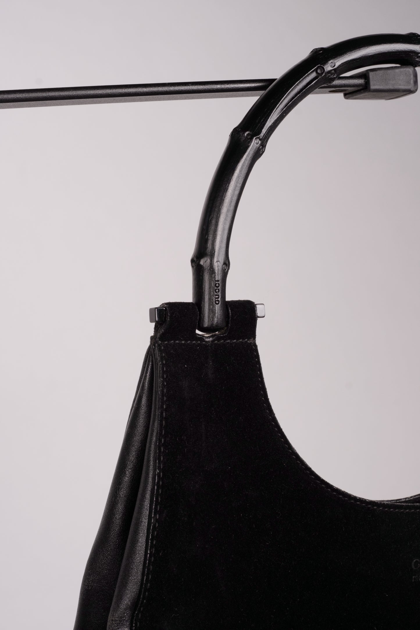 Rare 90s Gucci Suede Bamboo Handle Bag