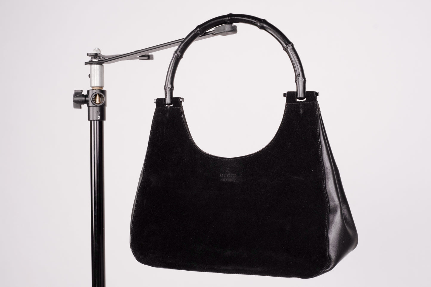 Rare 90s Gucci Suede Bamboo Handle Bag