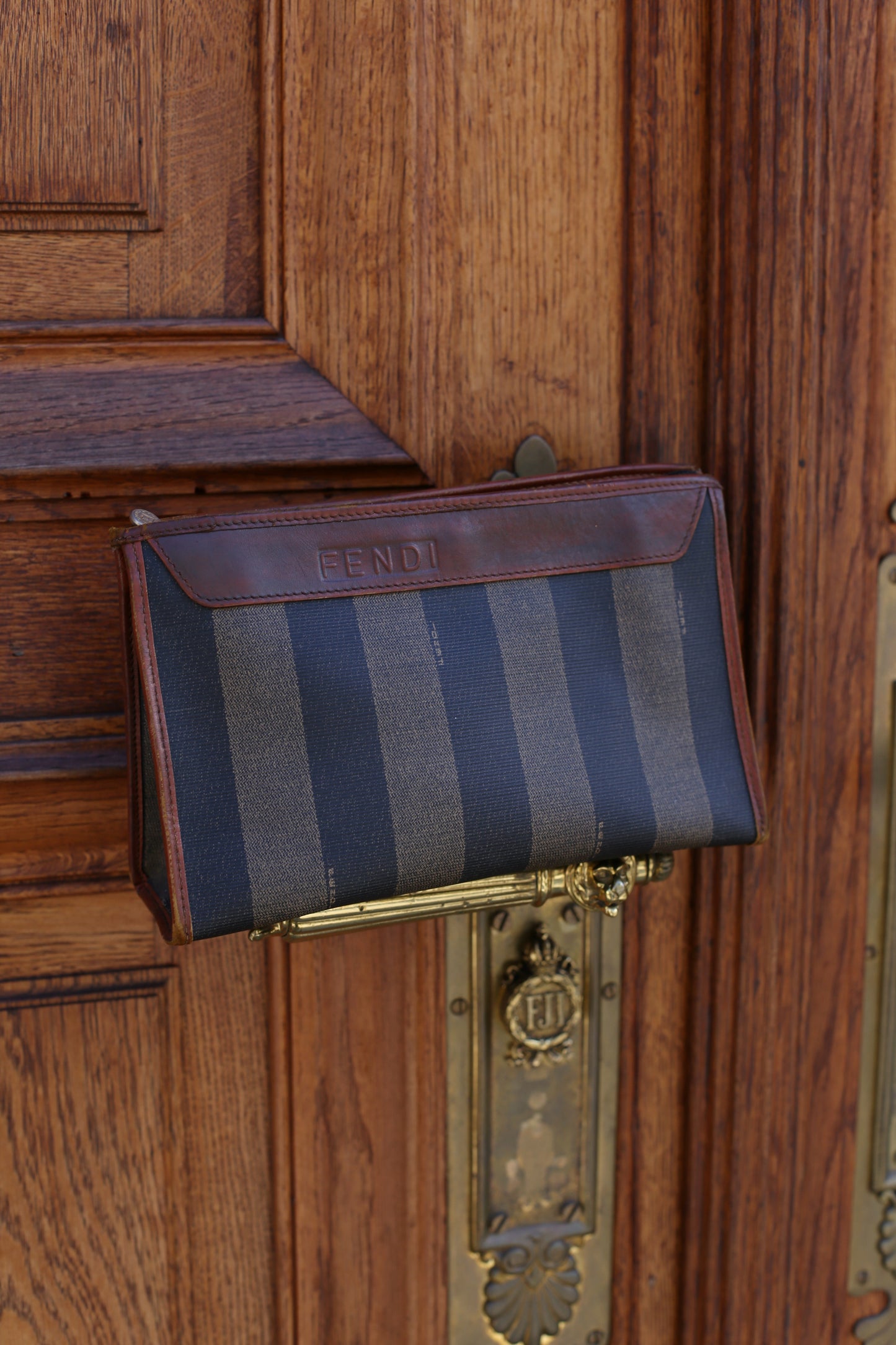 Vintage Fendi Leather-Trimmed Clutch – Selleria Stripes