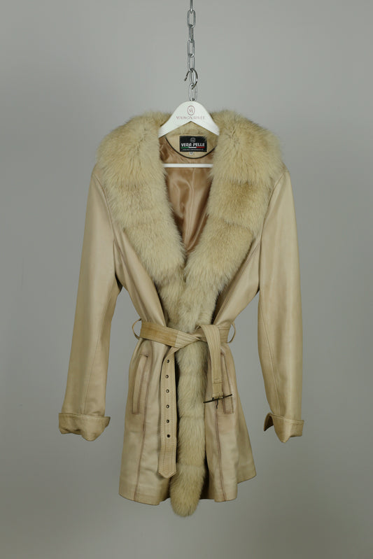 Vintage Leather Coat "Noor" with Fox Fur Collar
