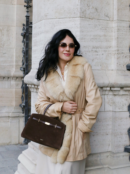 Vintage Leather Coat "Noor" with Fox Fur Collar
