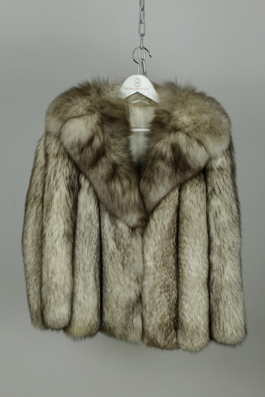 Vintage - Cropped Blue Fox Fur Jacket with Statement Collar "Nikita"