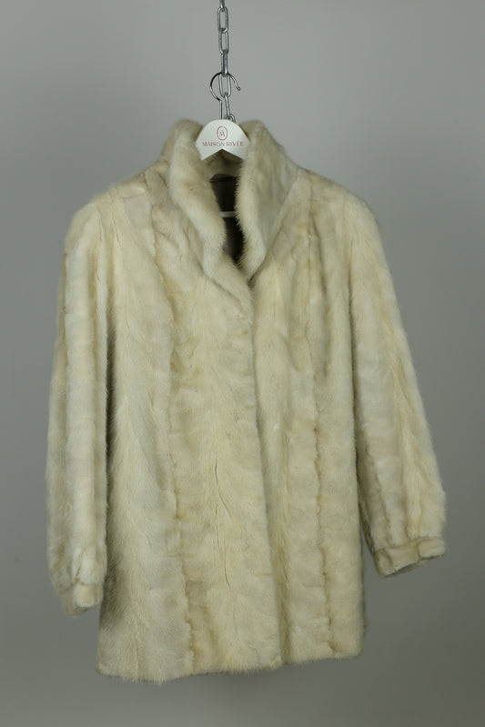 Cream White Vintage Mink Jacket with Hat "Nima"