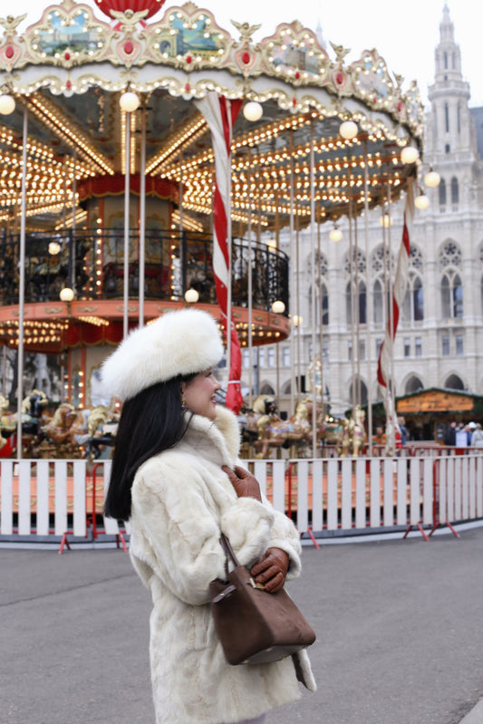 Cream White Vintage Mink Jacket with Hat "Nima"