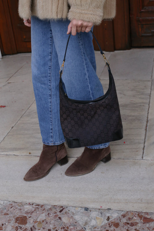 Gucci GG-Logo-Canvas Bag with Patent Leather Handles from the 90s